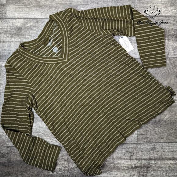 St. John's Bay Olive Stripe Long Sleeve Top Size XL - Picture 1 of 2